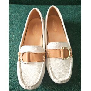 Mink White Tumbled Leather Loafers with Gold buckles | Mules | Driving Shoes